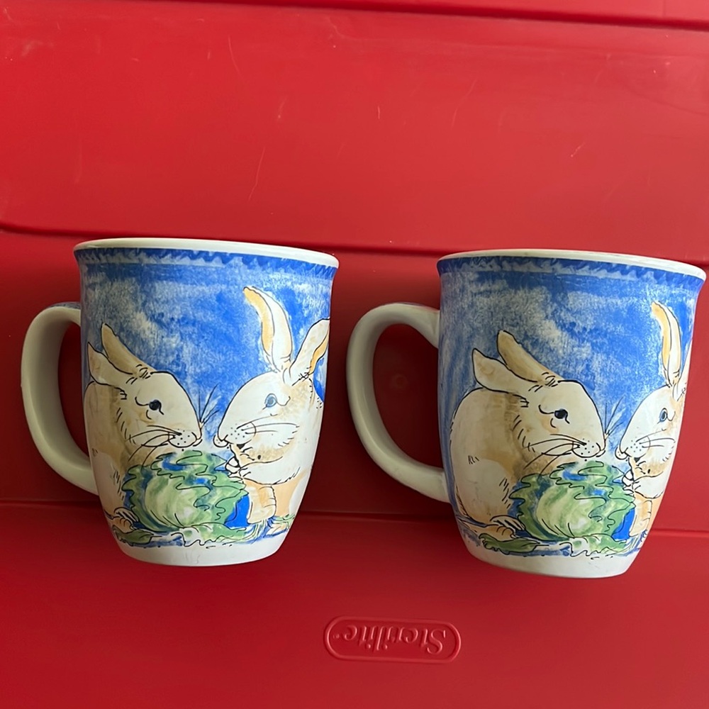 Pair of beautiful Stone Bunny Mugs of Georgia